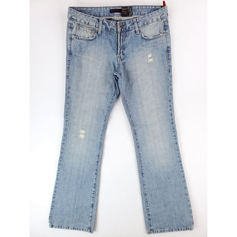 Buffalo David Bitton Jeans Womens 30 Blue Distressed Bootcut Denim Stripes Y2K